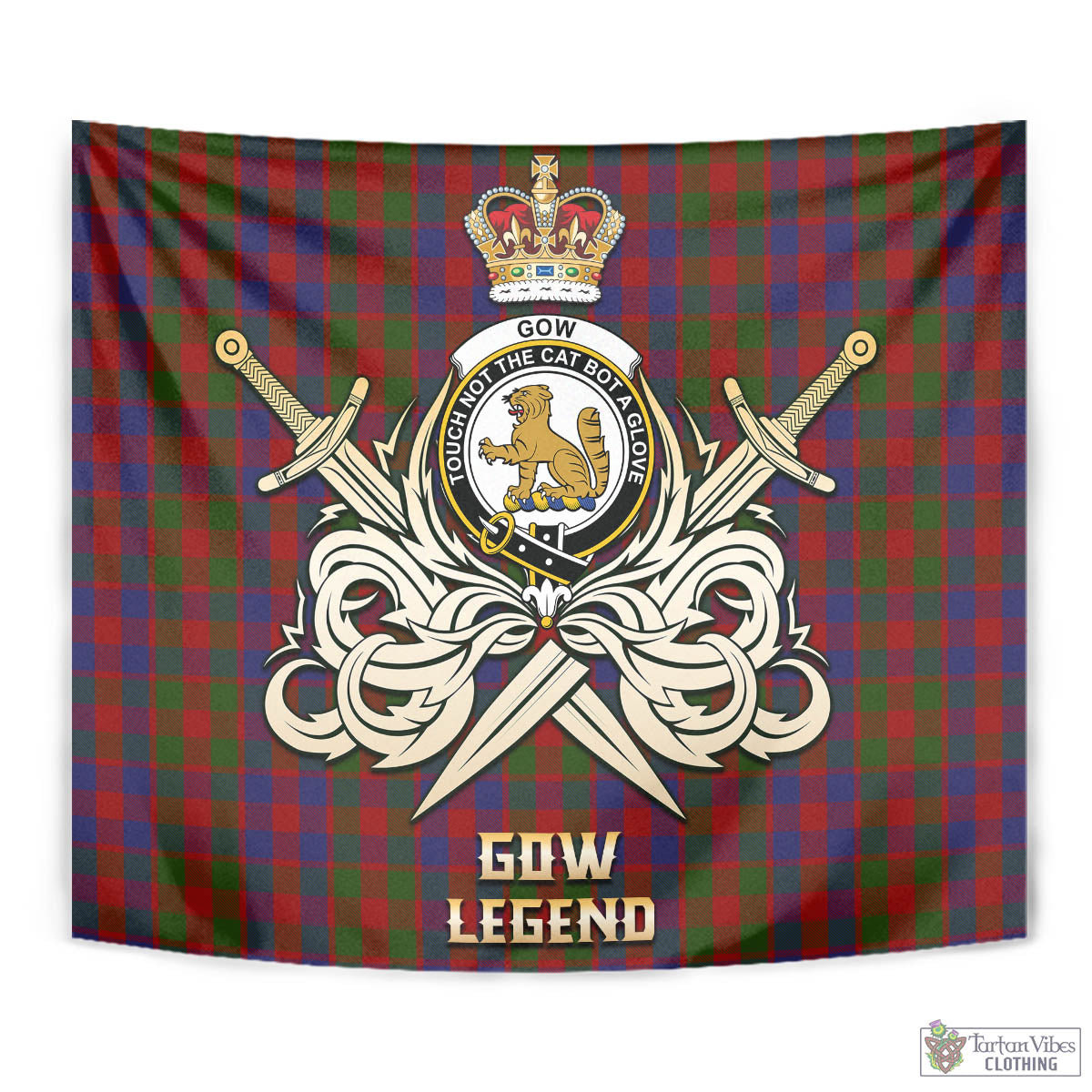 Gow Tartan Tapestry with Clan Crest and the Golden Sword of Courageous Legacy - Tartan Vibes Clothing
