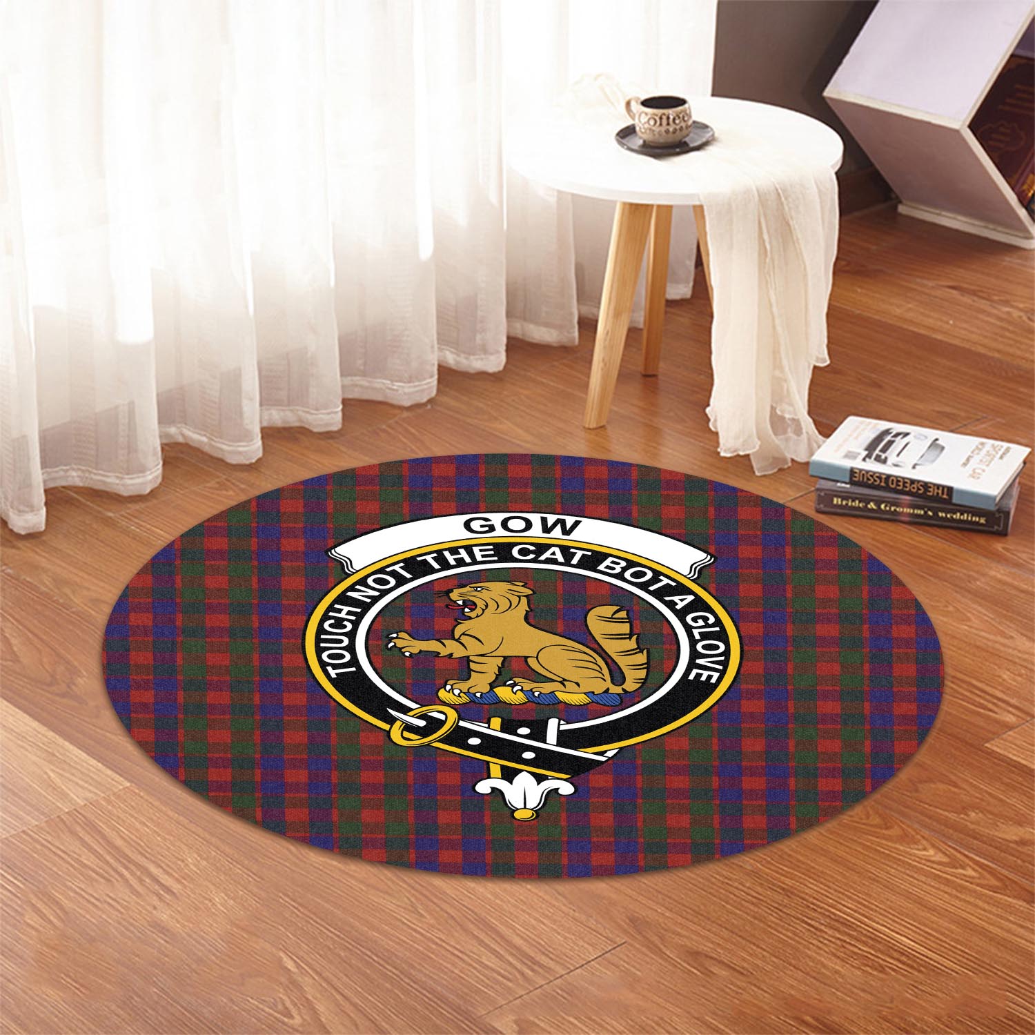 Gow Tartan Round Rug with Family Crest - Tartan Vibes Clothing