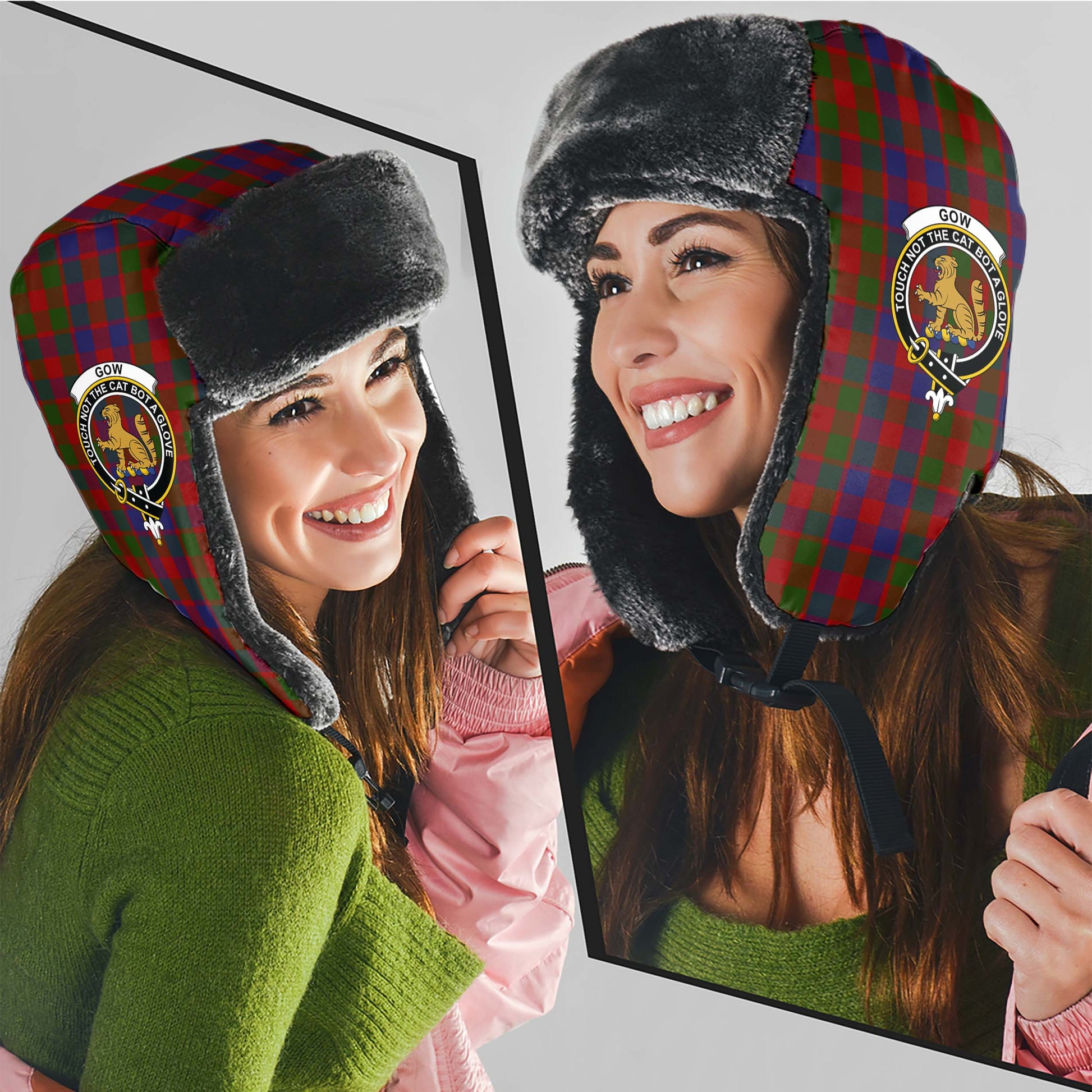 Gow Tartan Winter Trapper Hat with Family Crest - Tartan Vibes Clothing
