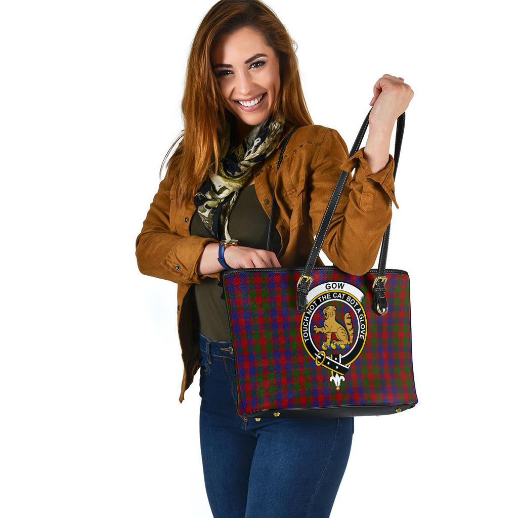 Gow Tartan Leather Tote Bag with Family Crest - Tartan Vibes Clothing