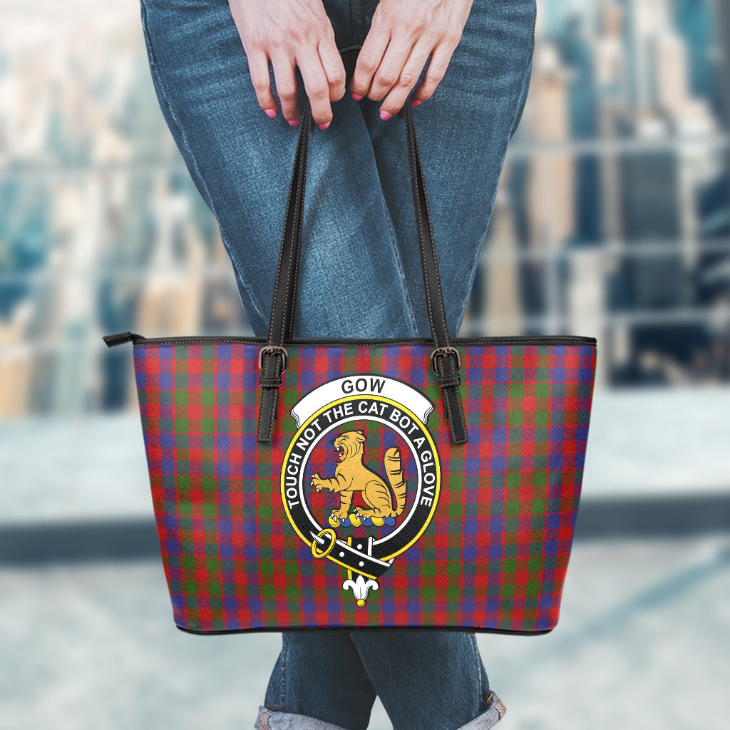 Gow Tartan Leather Tote Bag with Family Crest - Tartan Vibes Clothing