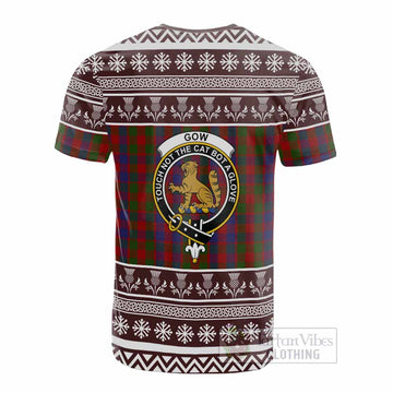 Gow Clan Tartan Christmas Cotton T-shirt with Family Crest - Tartan Vibes Clothing