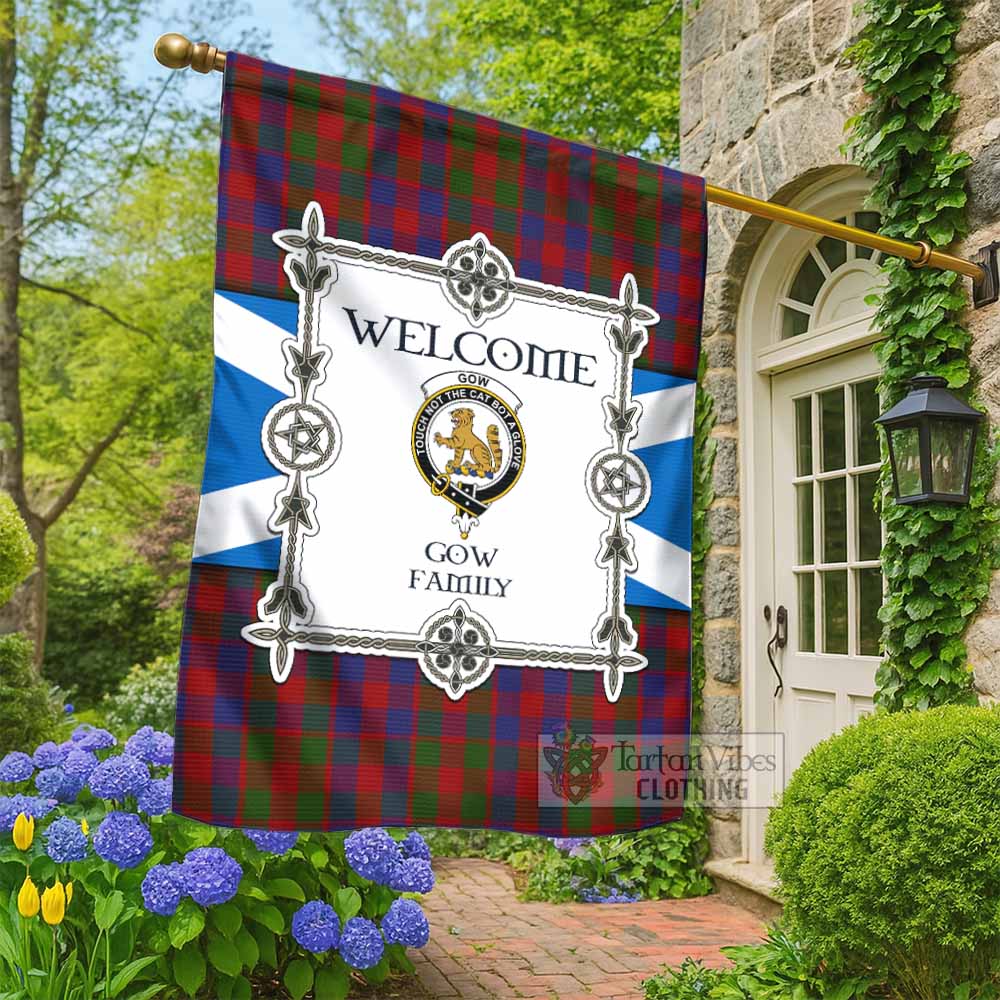 Gow Family Crest Tartan Welcome Garden Flag Saltire Harmony Style - Tartan Vibes Clothing