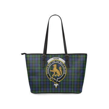 Gow Hunting Tartan Leather Tote Bag with Family Crest
