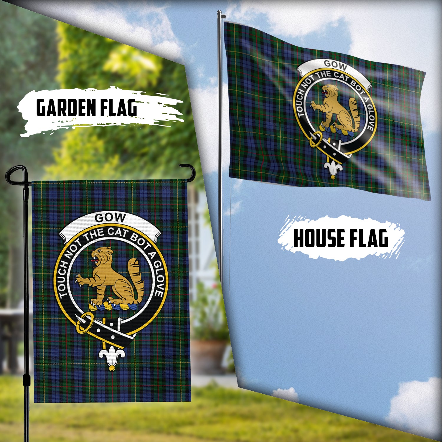 gow-hunting-tartan-flag-with-family-crest