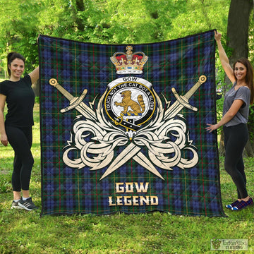 Gow Hunting Tartan Quilt with Clan Crest and the Golden Sword of Courageous Legacy