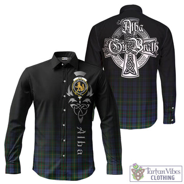 Gow Hunting Tartan Long Sleeve Button Up Featuring Alba Gu Brath Family Crest Celtic Inspired