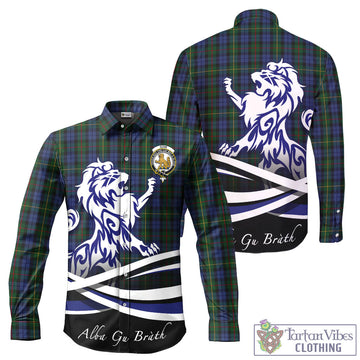 Gow Hunting Tartan Long Sleeve Button Up Shirt with Alba Gu Brath Regal Lion Emblem