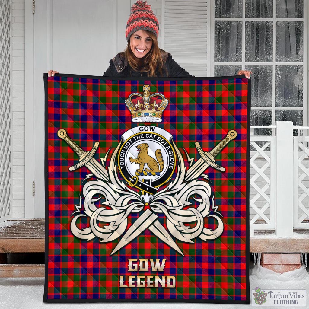 Tartan Vibes Clothing Gow Modern Tartan Quilt with Clan Crest and the Golden Sword of Courageous Legacy