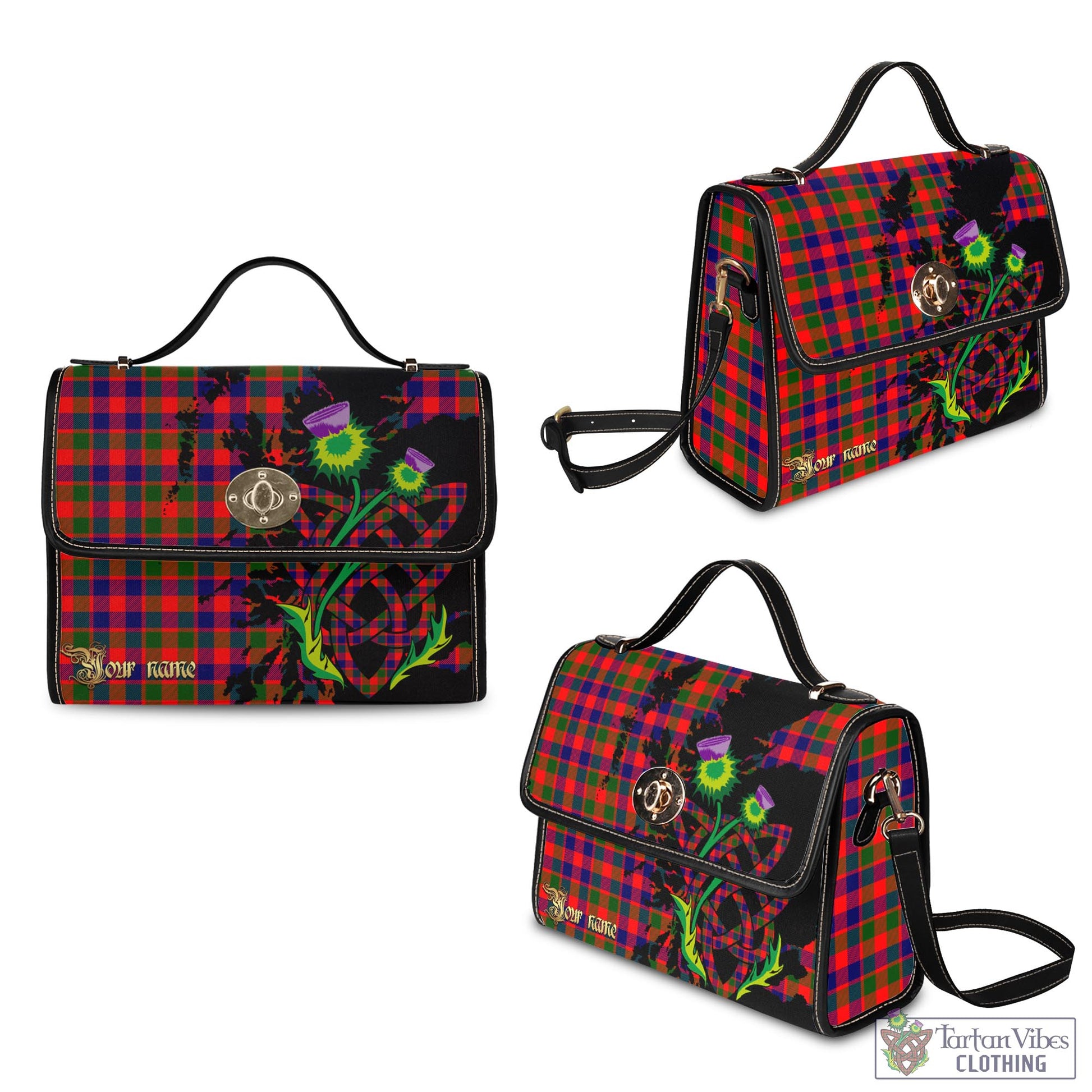 Tartan Vibes Clothing Gow Modern Tartan Waterproof Canvas Bag with Scotland Map and Thistle Celtic Accents