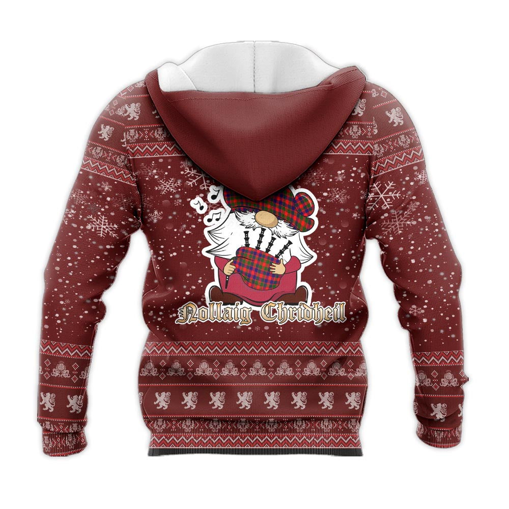 Gow Modern Clan Christmas Knitted Hoodie with Funny Gnome Playing Bagpipes - Tartanvibesclothing