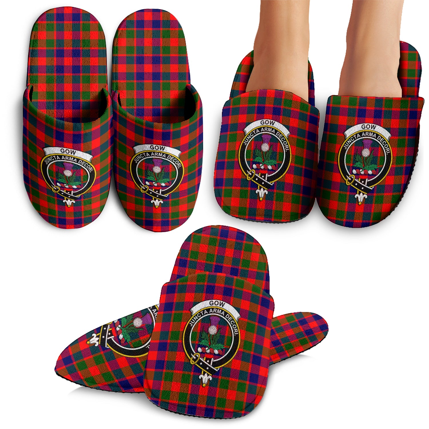 Gow of Skeoch Tartan Home Slippers with Family Crest - Tartanvibesclothing