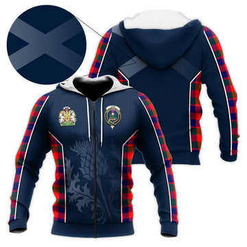 Gow of Skeoch Tartan Knitted Hoodie with Family Crest and Scottish Thistle Vibes Sport Style
