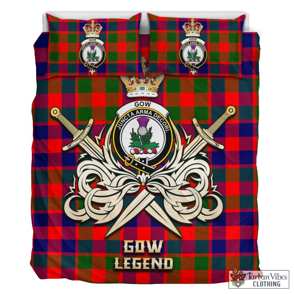 Tartan Vibes Clothing Gow of Skeoch Tartan Bedding Set with Clan Crest and the Golden Sword of Courageous Legacy
