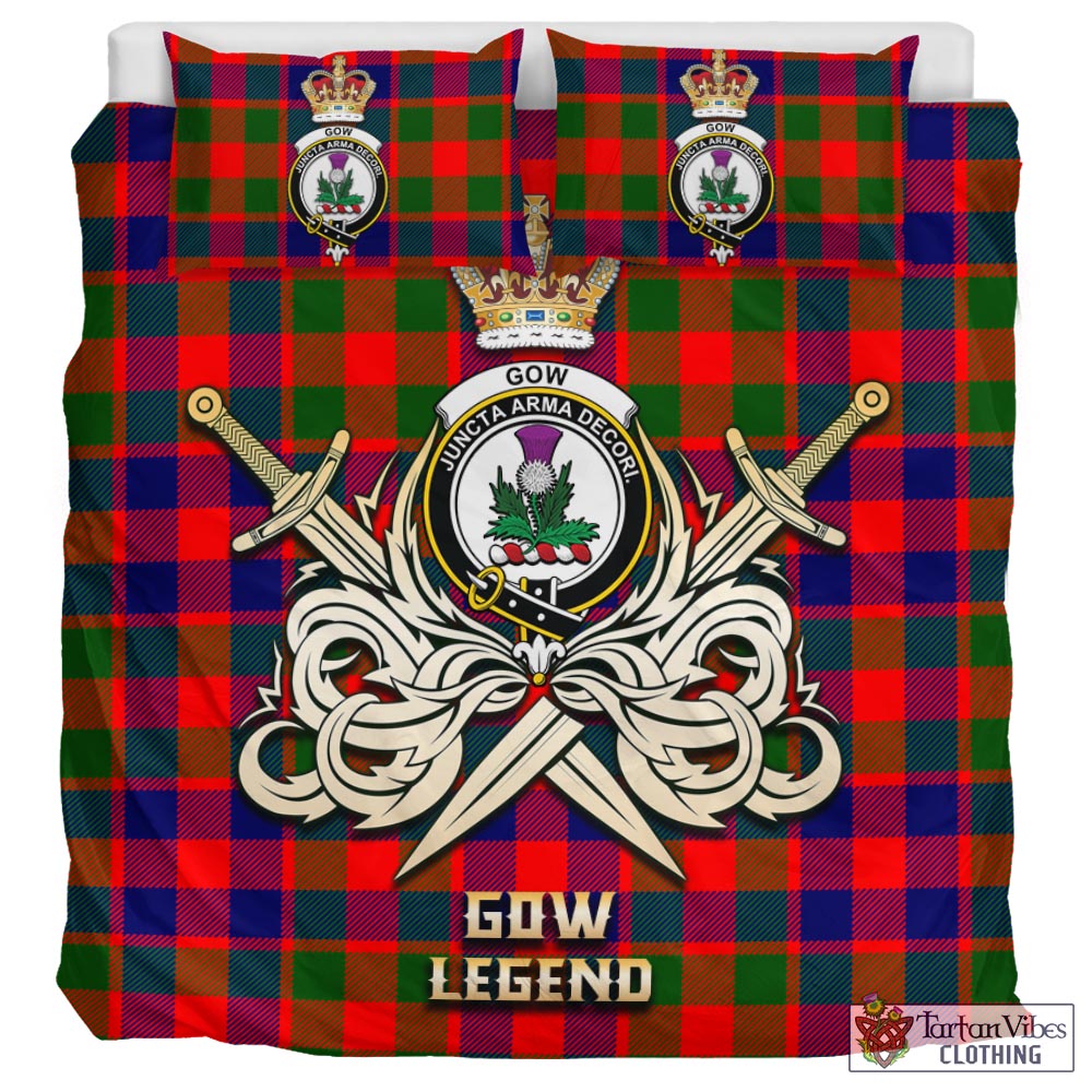 Tartan Vibes Clothing Gow of Skeoch Tartan Bedding Set with Clan Crest and the Golden Sword of Courageous Legacy