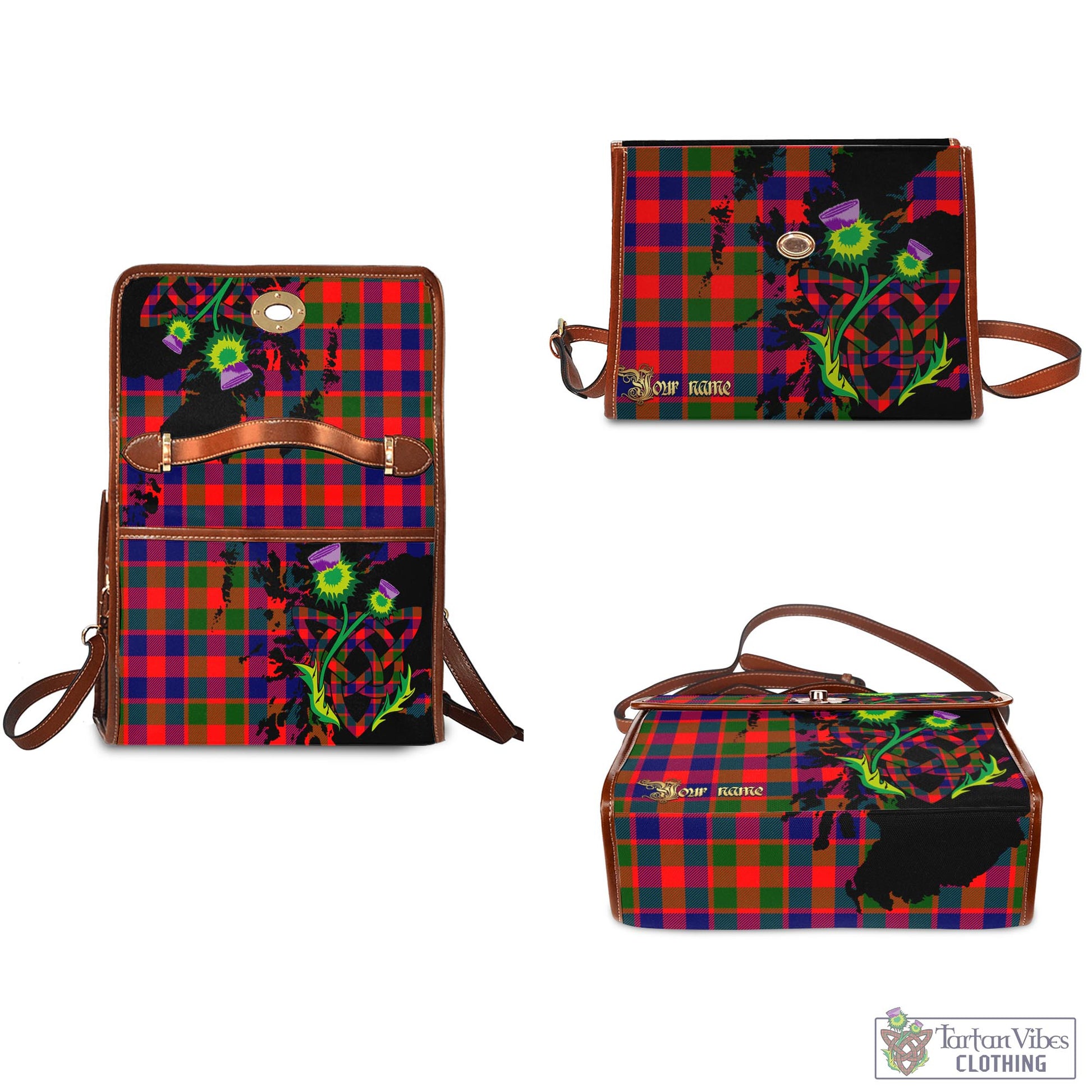 Tartan Vibes Clothing Gow of Skeoch Tartan Waterproof Canvas Bag with Scotland Map and Thistle Celtic Accents