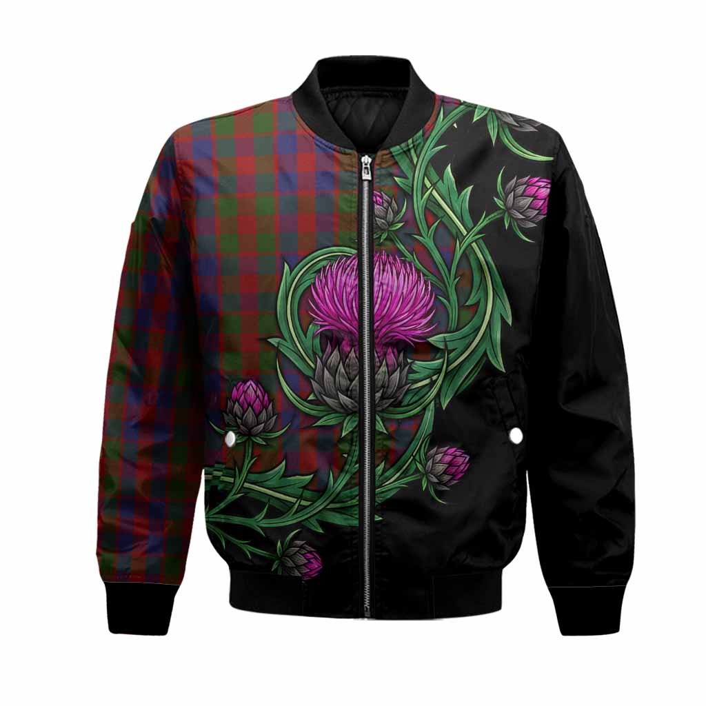 Gow Tartan Bomber Jacket Resilient Scottish Thistle Unisex Black - Tartan Vibes Clothing