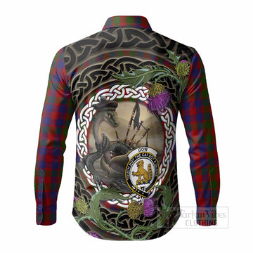 Gow Tartan Crest Bagpipe Nessie Long Sleeve Button Shirts Scottish Loch Ness Monster Celtic Thistle