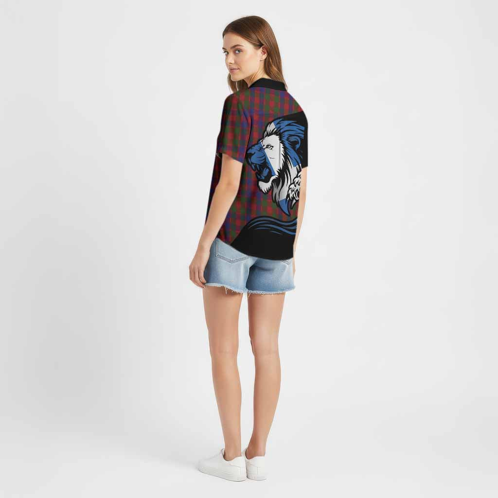 Gow Tartan Crest Cotton Hawaiian Shirt Scottish Golden Lions Wave Flow