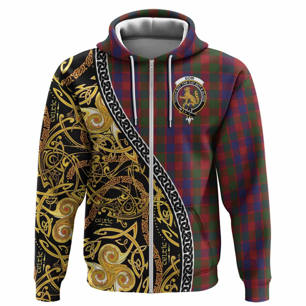 Gow Tartan Crest Hoodie Celtic Knot and Triple Trickle Spiral Symbols