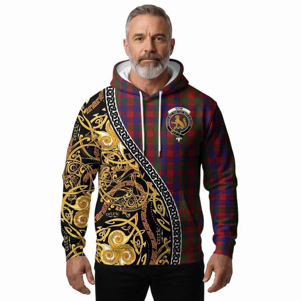 Gow Tartan Crest Hoodie Celtic Knot and Triple Trickle Spiral Symbols