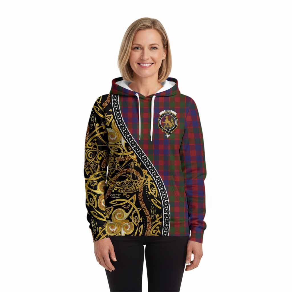 Gow Tartan Crest Hoodie Celtic Knot and Triple Trickle Spiral Symbols