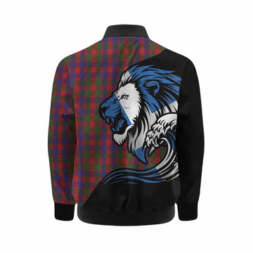 Gow Tartan Crest Kid Bomber Jacket Scottish Golden Lions Wave Flow