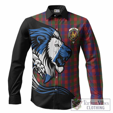 Gow Tartan Crest Long Sleeve Button Shirts Scottish Golden Lions Wave Flow