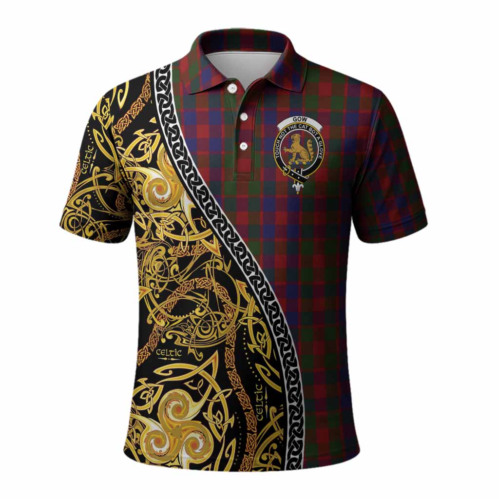 Gow Tartan Crest Polo Shirt Celtic Knot and Triple Trickle Spiral Symbols
