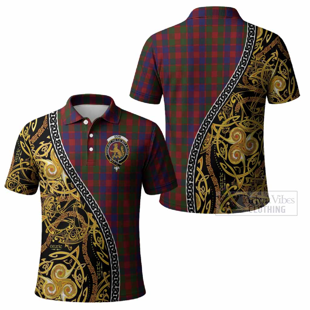 Gow Tartan Crest Polo Shirt Celtic Knot and Triple Trickle Spiral Symbols