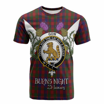 Gow Tartan Family Crest Cotton T-shirt Scottish Burns Night Thistle Floral