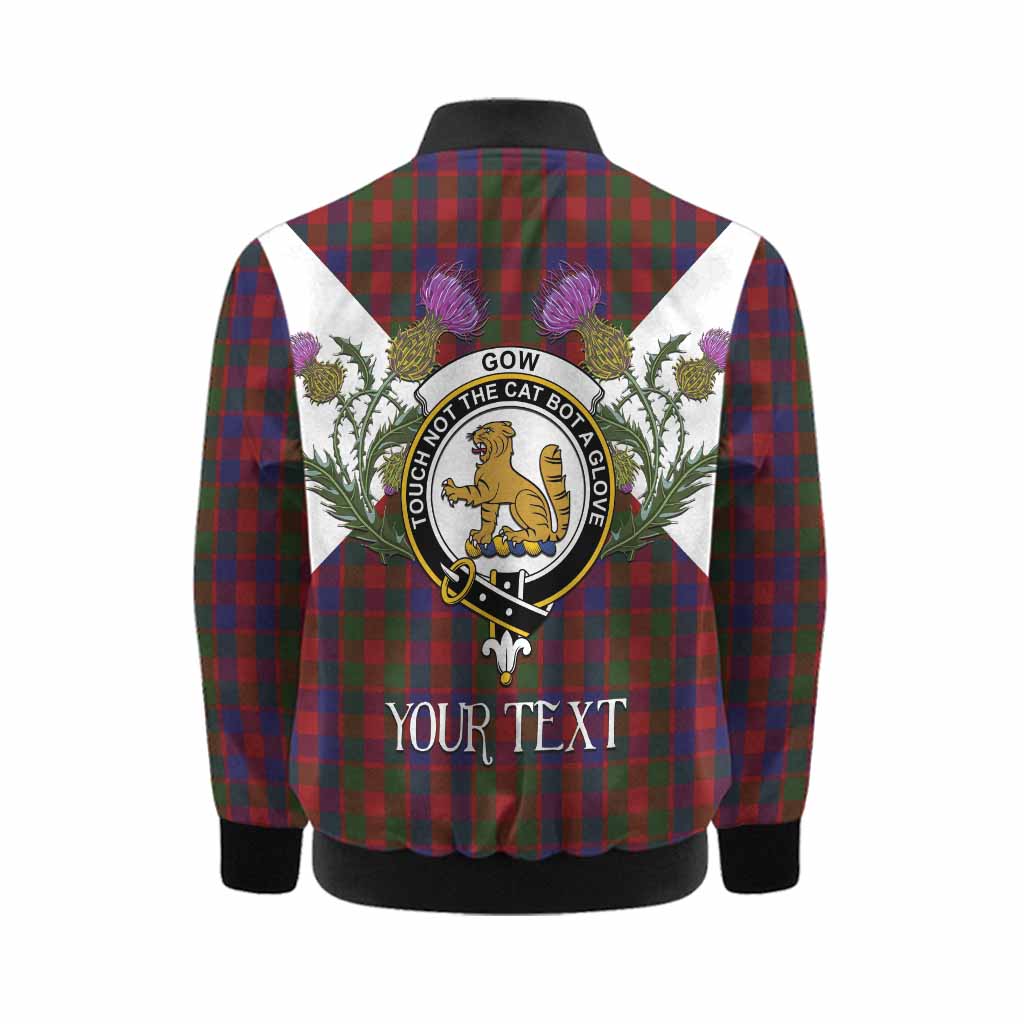 Gow Tartan Family Crest Kid Bomber Jacket Scottish Burns Night Thistle Floral