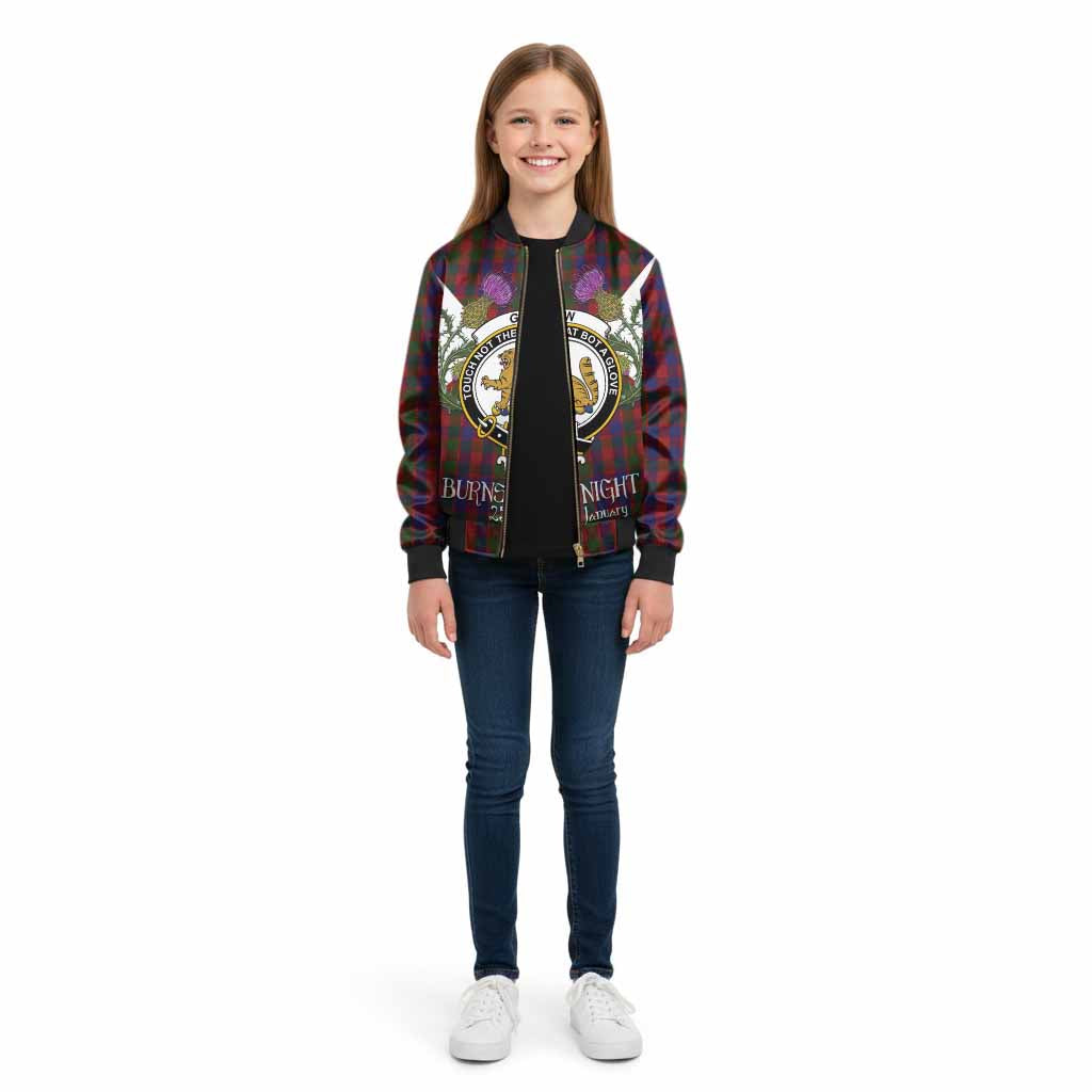 Gow Tartan Family Crest Kid Bomber Jacket Scottish Burns Night Thistle Floral