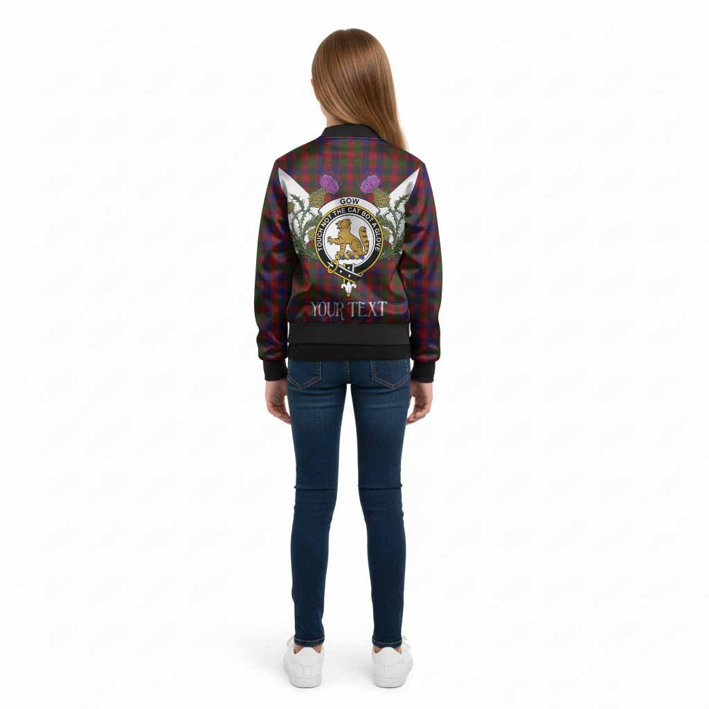Gow Tartan Family Crest Kid Bomber Jacket Scottish Burns Night Thistle Floral