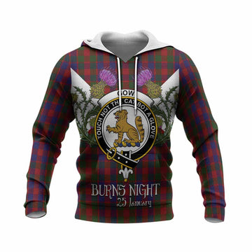 Gow Tartan Family Crest Knitted Hoodie Scottish Burns Night Thistle Floral