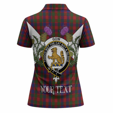 Gow Tartan Family Crest Women Polo Shirt Scottish Burns Night Thistle Floral