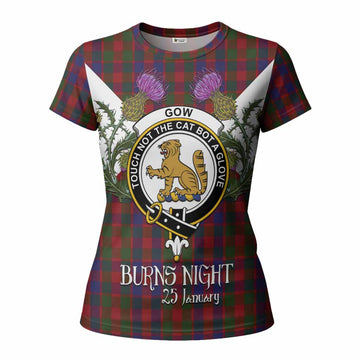 Gow Tartan Family Crest Women T shirt Scottish Burns Night Thistle Floral