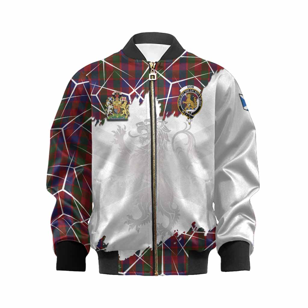 Gow Tartan Kid Bomber Jacket with Family Crest and Lion Rampant Grunge Style