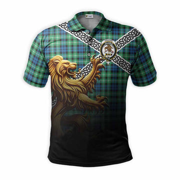 Graham Crest Tartan Polo Shirt with Golden Lion Emblem Celtic Style