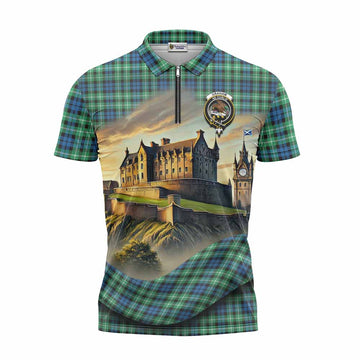 Graham Tartan Family Crest Zipper Polo Shirt with Scottish Ancient Castle Style