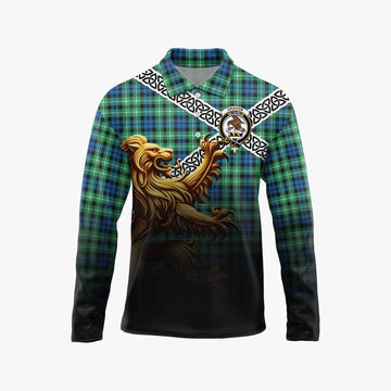 Graham Crest Tartan Long Sleeve Polo Shirt with Golden Lion Emblem Celtic Style