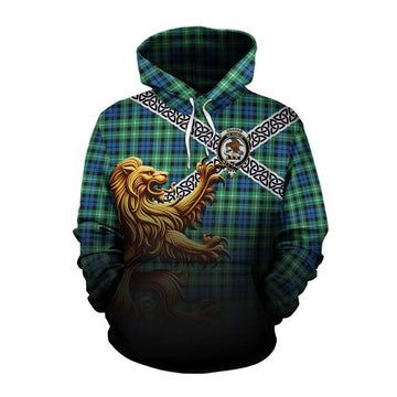 Graham Crest Tartan Cotton Hoodie with Golden Lion Emblem Celtic Style