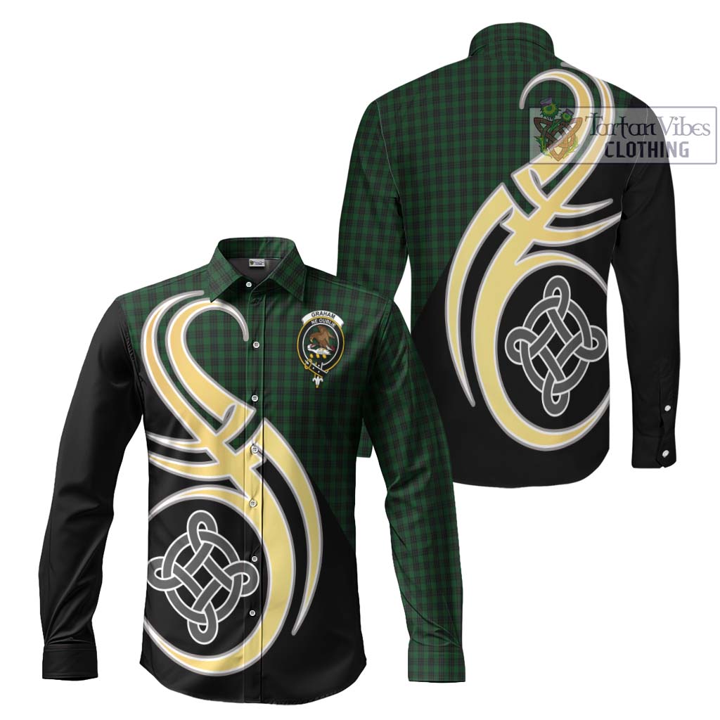 Graham Tartan Long Sleeve Button Shirt with Family Crest and Celtic Symbol Style Men's Shirt S - Tartan Vibes Clothing