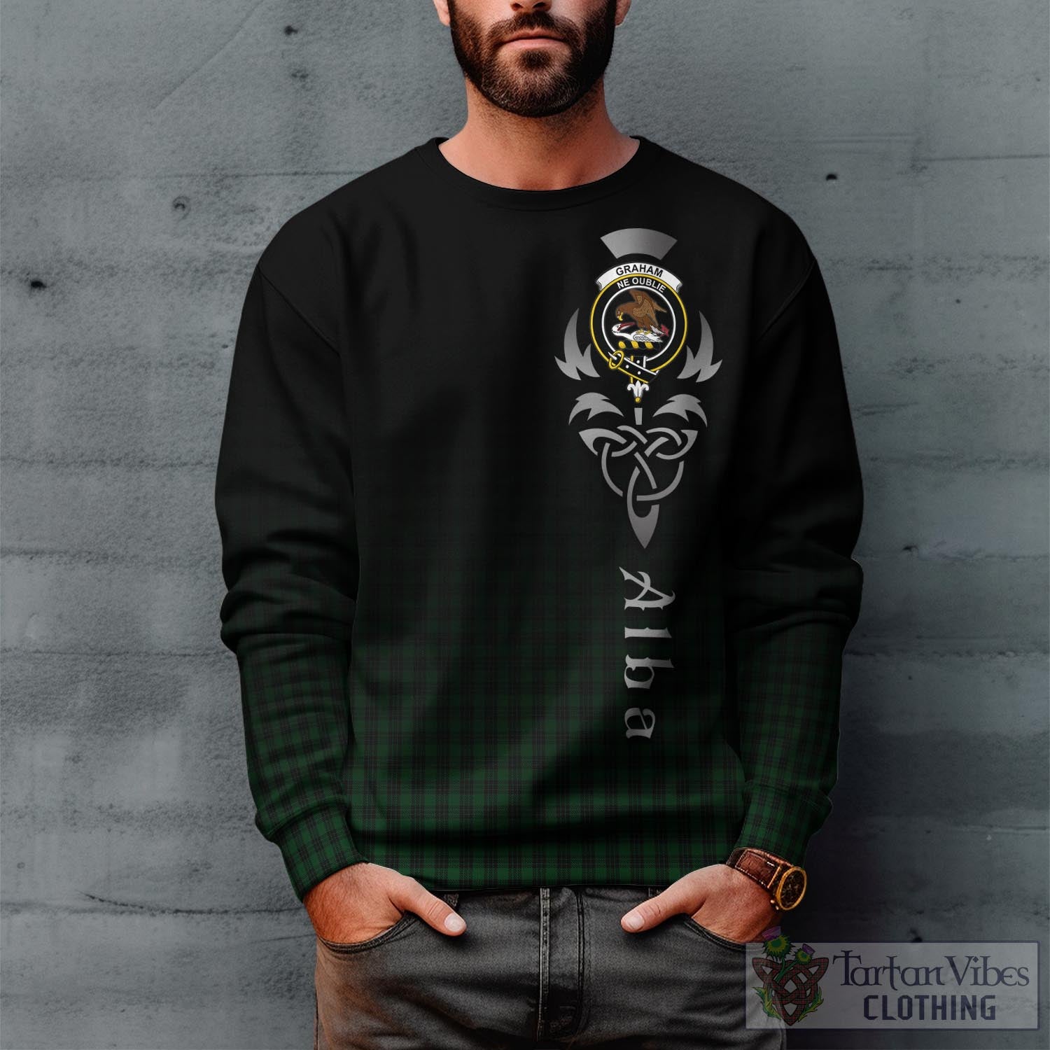 Tartan Vibes Clothing Graham Tartan Sweatshirt Featuring Alba Gu Brath Family Crest Celtic Inspired