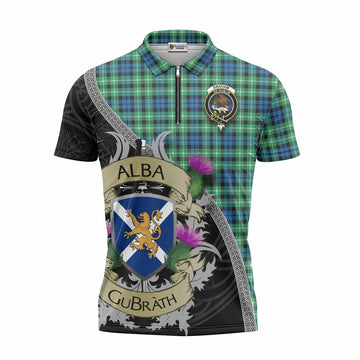 Graham Tartan Family Crest Zipper Polo Shirt Lion Rampant Royal Thistle Shield Celtic Inspired
