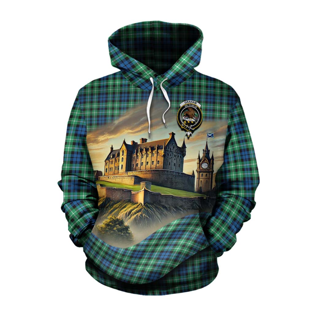 Tartan Vibes Clothing Graham Tartan Family Crest Cotton Hoodie with Scottish Ancient Castle Style