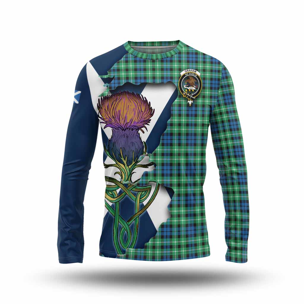 Tartan Vibes Clothing Graham Tartan Family Crest Long Sleeve T-Shirt Scottish Thistle Celtic Inspired