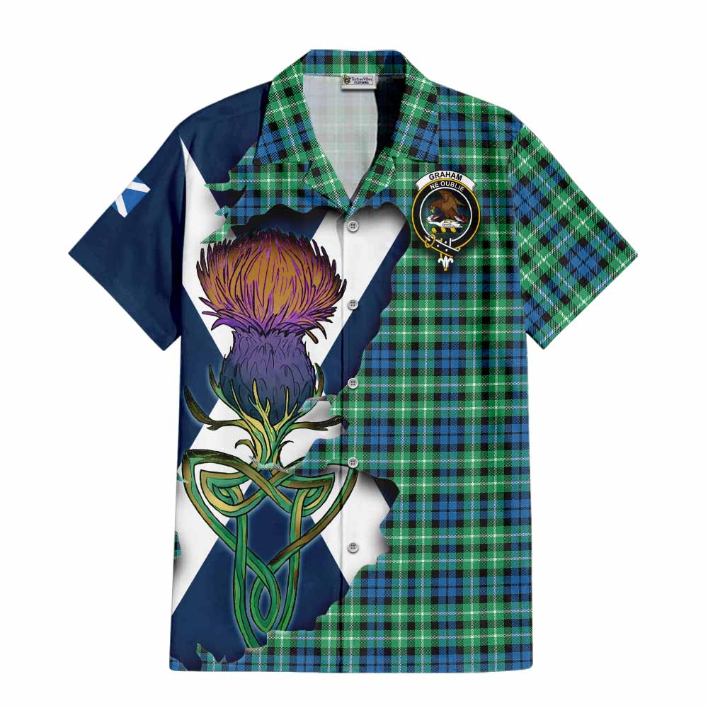 Tartan Vibes Clothing Graham Tartan Family Crest Short Sleeve Button Shirt Scottish Thistle Celtic Inspired