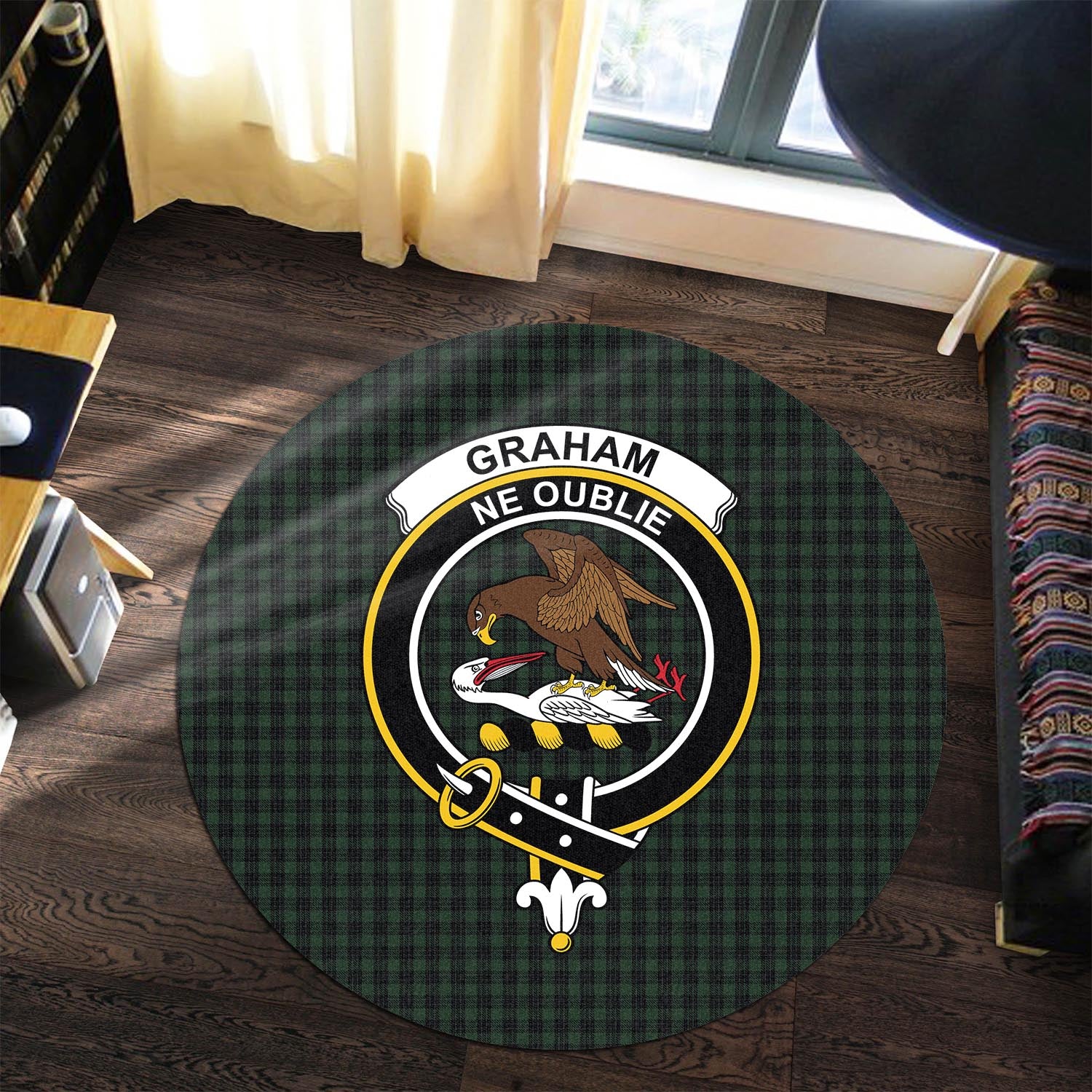 graham-tartan-round-rug-with-family-crest