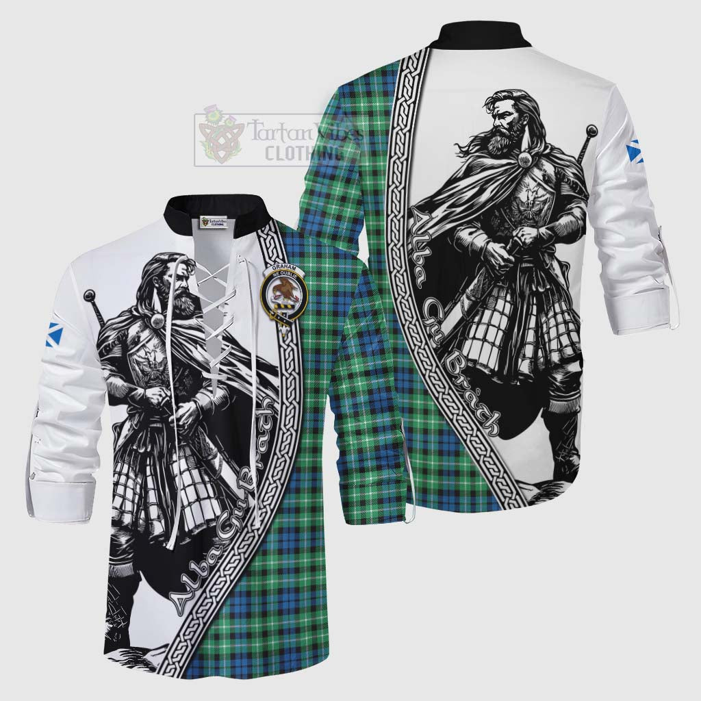 Tartan Vibes Clothing Graham Tartan Clan Crest Ghillie Kilt Shirt with Highlander Warrior Celtic Style